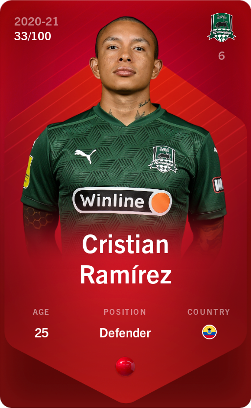 Sorare - Sorare Official - Cristian Ramírez 2020-21 • Rare 33/100 - NFT # 74127207254463473129726245078697446704318096450346714115319243165292658911651
