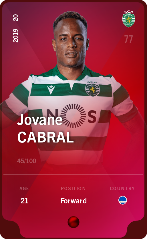 Sorare - Sorare Official - Jovane Cabral 2019-20 • Rare 45/100 - NFT # 15280179131470324608771489914002729248890585823987930550218141224581605380578