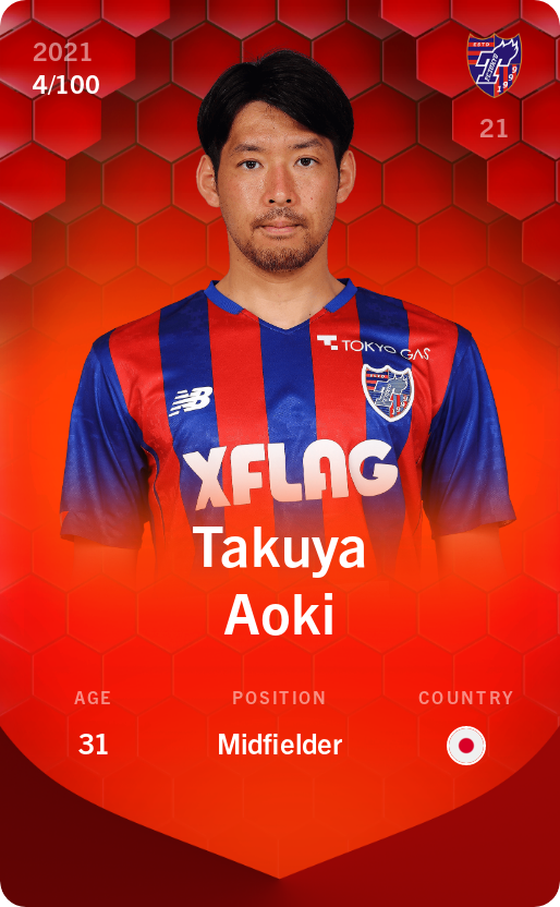 Sorare - Sorare Official - Takuya Aoki 2021-22 • Rare 4/100 - NFT # 111985229401011339327988497088268386553653667168207083531516392830978175236360