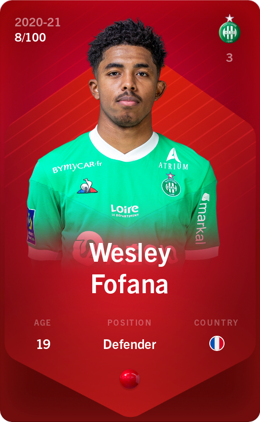 Sorare - Sorare Official - Wesley Fofana 2020-21 • Rare 8/100 - NFT # 103475130451044758341070920472978774099926782548325333930385395535061286732897