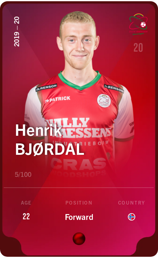 Sorare - Sorare Official - Henrik Bjørdal 2019-20 • Rare 5/100 - NFT # 111856479373366077758169258646841731898260724688467606521603349222486159472328