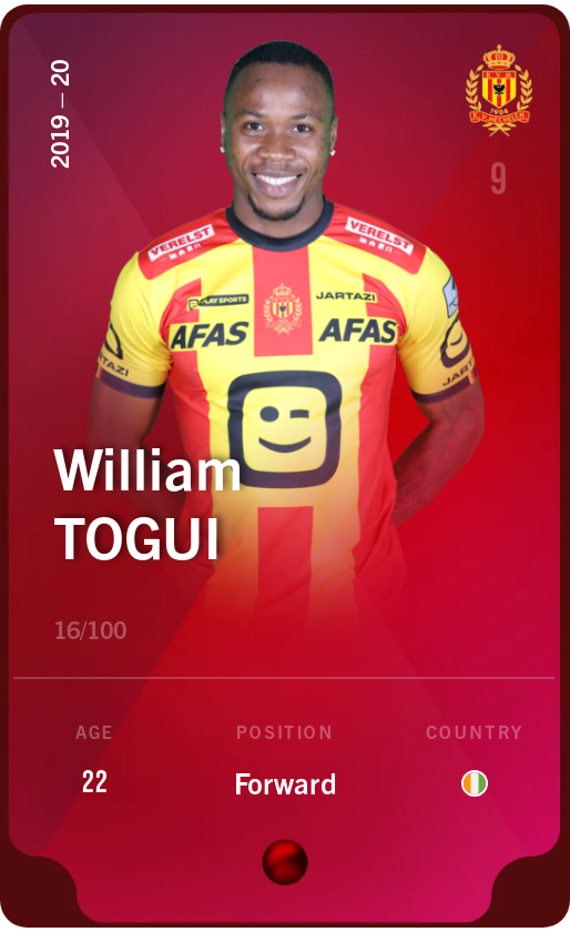 Sorare - Sorare Official - William Togui 2019-20 • Rare 16/100 - NFT # 11171088636067000470844050792822704268157100906417418484325035095542417181976