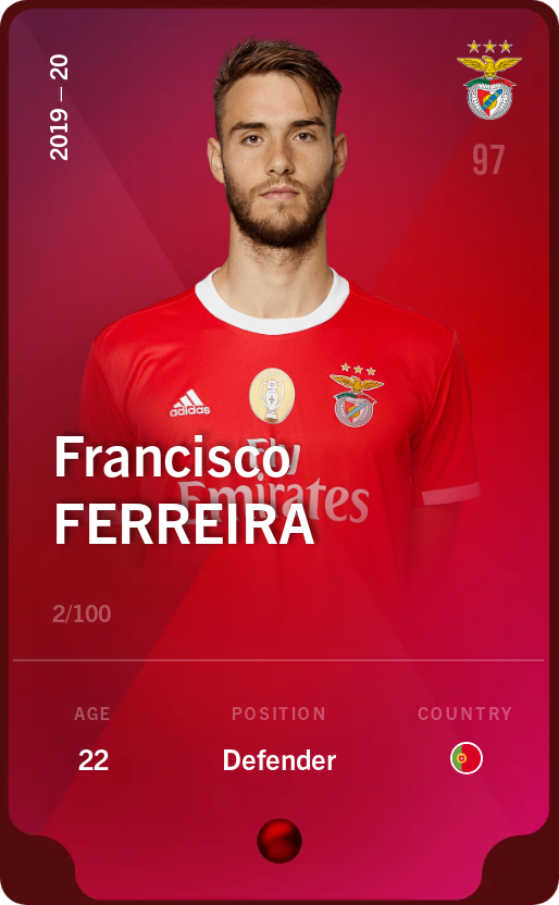 Sorare - Sorare Official - Francisco Ferreira 2019-20 • Rare 2/100 - NFT # 109423497555835455630036377970521918007839386250038770230239584649090497124276