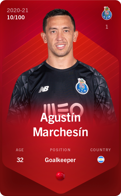 Sorare - Sorare Official - Agustín Marchesín 2020-21 • Rare 10/100 - NFT # 94429873969736341491131416015558559800535110732394897434646577249429516789187