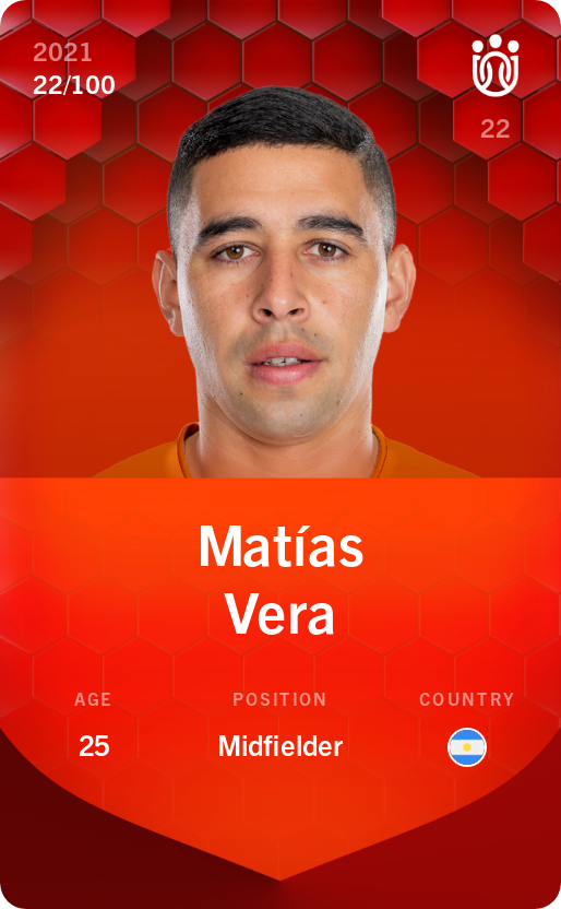 Sorare - Sorare Official - Matías Vera 2021-22 • Rare 22/100 - NFT # 7379540913211989630994486079794871368425036061178210754705024134703482385599