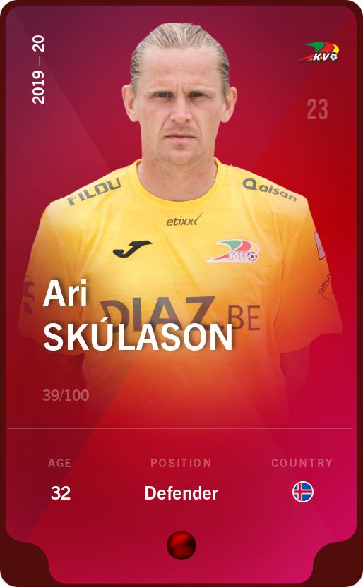 Sorare - Sorare Official - Ari Skúlason 2019-20 • Rare 39/100 - NFT # 31217773077538440832411730744233050391369142132411634840709840240176117507623