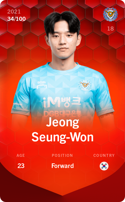 Sorare - Sorare Official - Jeong Seung-Won 2021-22 • Rare 34/100 - NFT # 88222148366712816048727212207085590426848023524140678802126995756385151144904