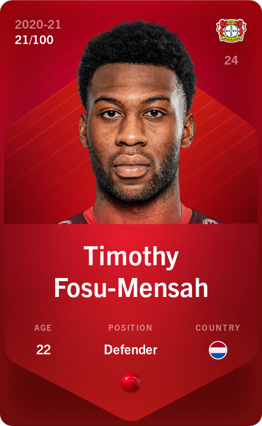 Sorare - Sorare Official - Timothy Fosu-Mensah 2020-21 • Rare 21/100 - NFT # 41283960725398897242242674105078403984732977168242538610635106348340728494