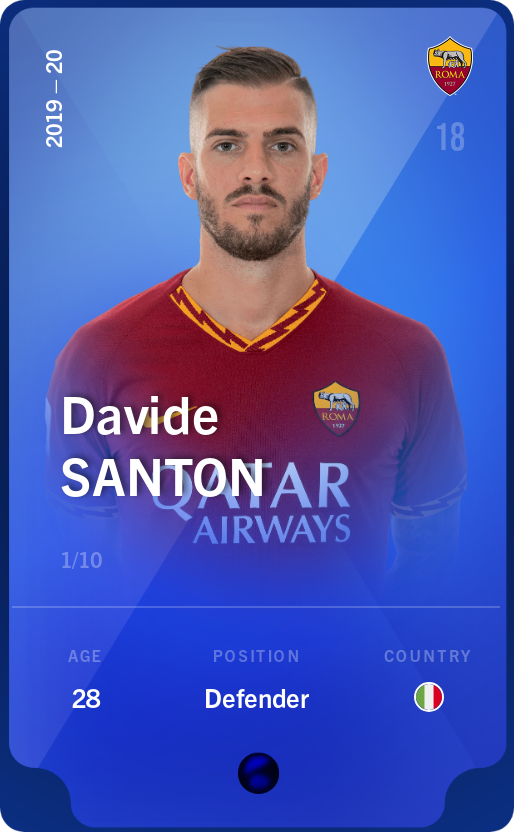 Sorare - Sorare Official - Davide Santon 2019-20 • Super Rare 1/10 - NFT # 12166595831873393717724692098209750311677749942785022555422891639426292474662