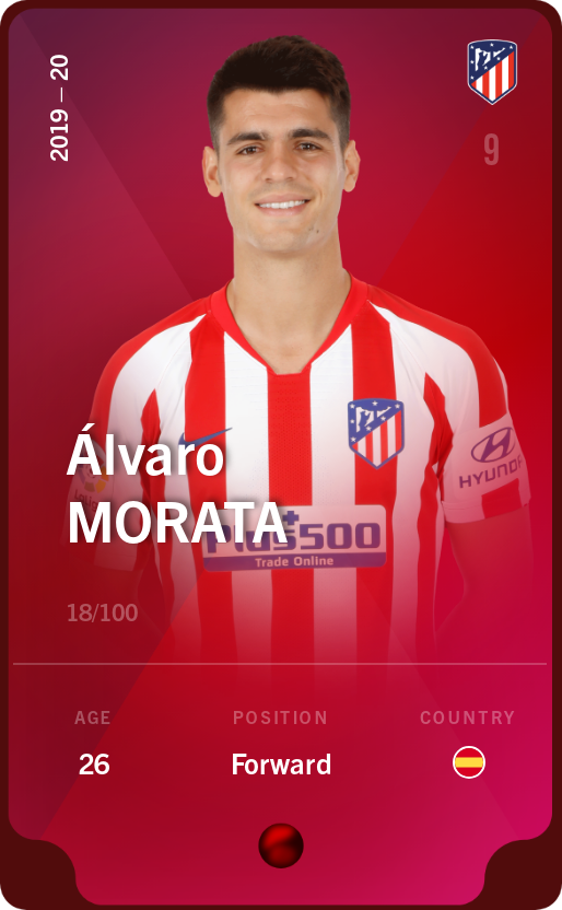 Sorare - Sorare Official - Álvaro Morata 2019-20 • Rare 18/100 - NFT # 9534196293818963397632349082881801112036183192179171056965173560405212213845