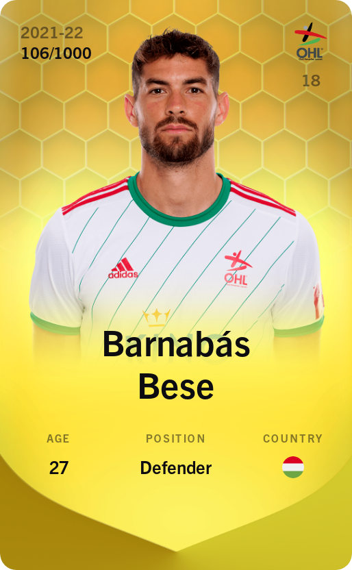 Sorare - Sorare Official - Barnabás Bese 2021-22 • Limited 106/1000 - NFT # 48757089837293030035610703479684614819316994360119533654374360127838060753582