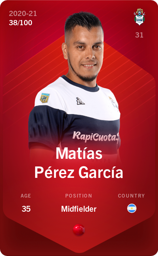 Sorare - Sorare Official - Matías Pérez García 2020-21 • Rare 38/100 - NFT # 82116219426294855975040184619680961756053183509725427482463925721578023529495