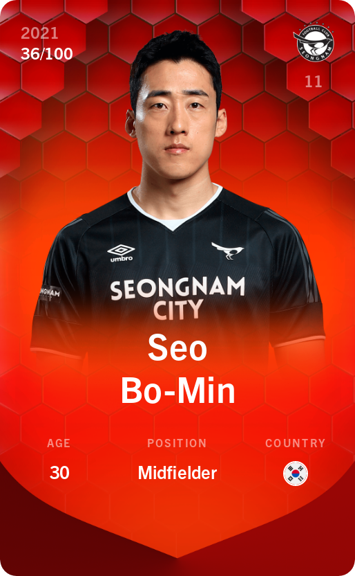 Sorare - Sorare Official - Seo Bo-Min 2021-22 • Rare 36/100 - NFT # 88726782872091152658951641212609677686562796580772683760169111173338376138619