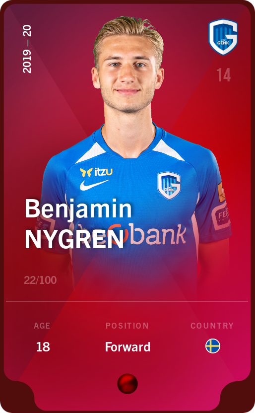 Sorare - Sorare Official - Benjamin Nygren 2019-20 • Rare 22/100 - NFT # 112353753614568895705320732325871993333487515695656263242423245784139651892697
