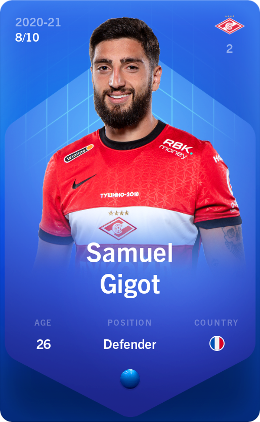 Sorare - Sorare Official - Samuel Gigot 2020-21 • Super Rare 8/10 - NFT # 46798460245426626355442549602713682220275297492733484036568753633447294913000