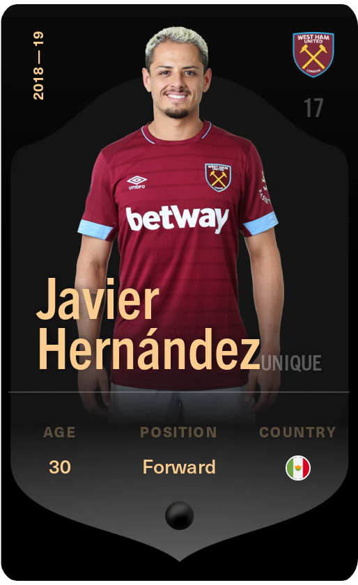 Sorare - Sorare Official - Javier Hernández 2018-19 • Unique - NFT # 25867953026936128162720580410811942068121425028657260111213210491174039647235