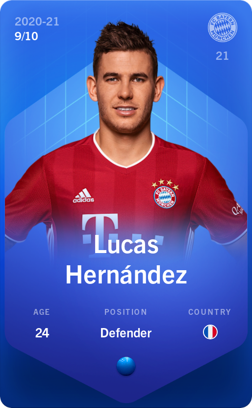 Sorare - Sorare Official - Lucas Hernández 2020-21 • Super Rare 9/10 - NFT # 115784289493642512515960248639277453618156913303151233745531166251193882837885