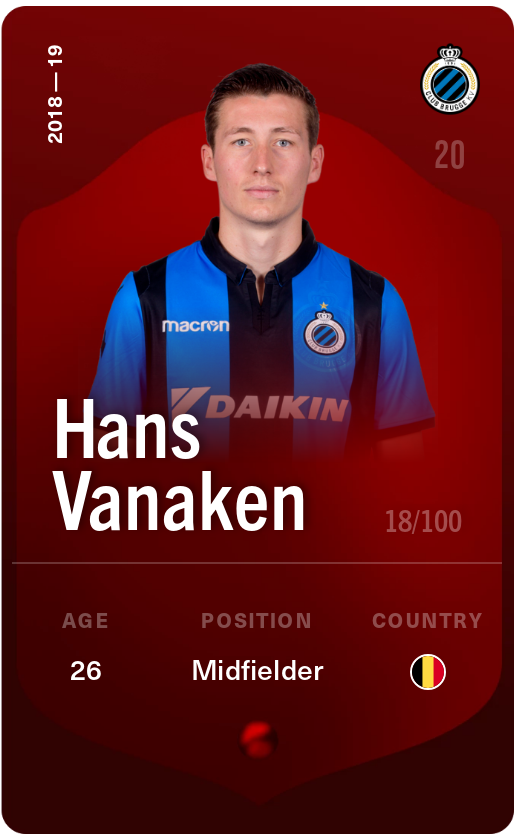 Sorare - Sorare Official - Hans Vanaken 2018-19 • Rare 18/100 - NFT # 71304974073783248270115802507226515194719809203858006142051308390057878200421