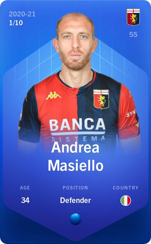 Sorare - Sorare Official - Andrea Masiello 2020-21 • Super Rare 1/10 - NFT # 27303362328070811260850398437334922710837007809469721544083709793907432073346