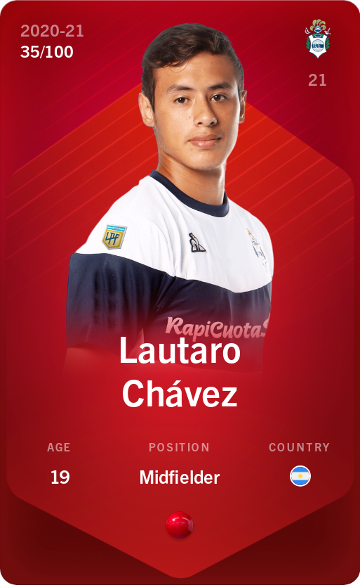 Sorare - Sorare Official - Lautaro Chávez 2020-21 • Rare 35/100 - NFT # 80241763174265932038053050066556032544539967884821833946332387041501178423299