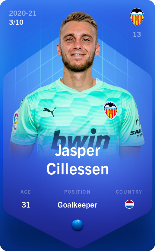 Sorare - Sorare Official - Jasper Cillessen 2020-21 • Super Rare 3/10 - NFT # 22991506933711528038405128345979951976233830676227104162611833789563977485824
