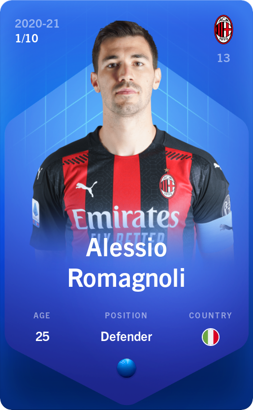 Sorare - Sorare Official - Alessio Romagnoli 2020-21 • Super Rare 1/10 - NFT # 80989886058400633393533564380791021915017440426015757274124533947162531724016
