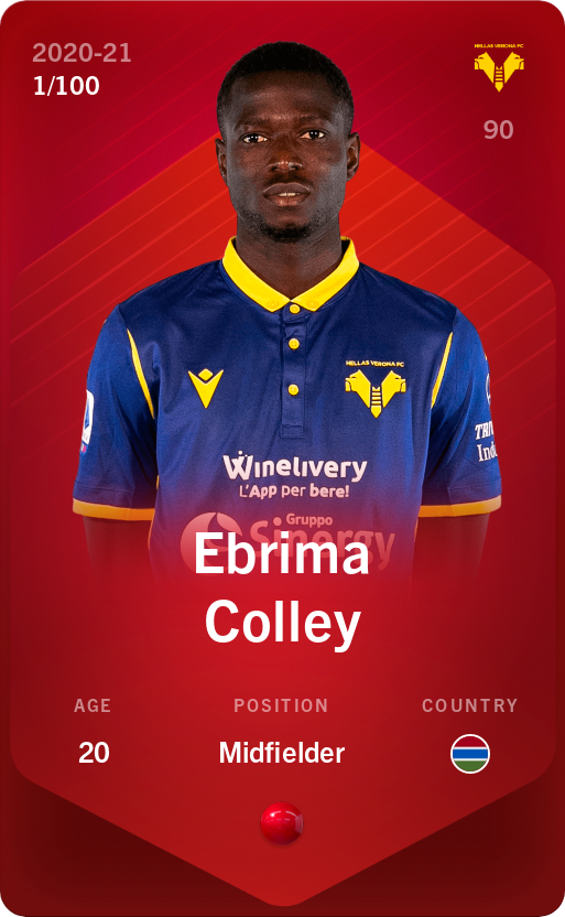 Sorare - Sorare Official - Ebrima Colley 2020-21 • Rare 1/100 - NFT # 73687782876930913577452806144896227269044352723118918431234428889298152624936