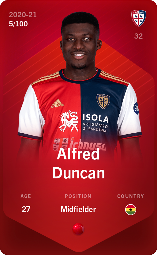 Sorare - Sorare Official - Alfred Duncan 2020-21 • Rare 5/100 - NFT # 92345729267061490482075005705409557099790789858093556075486925455490717087090