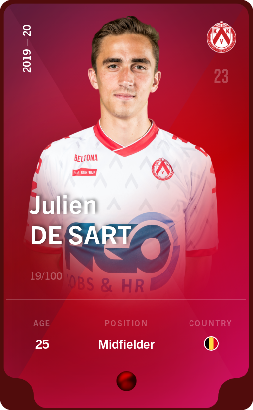 Sorare - Sorare Official - Julien De Sart 2019-20 • Rare 19/100 - NFT # 106372717881499778661994502398919796266067102559426702914735471567413651103763