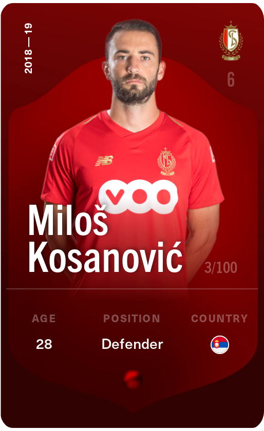 Sorare - Sorare Official - Miloš Kosanović 2018-19 • Rare 3/100 - NFT # 83881680428112947436128108858715343622170660276500198528284216294644726079188