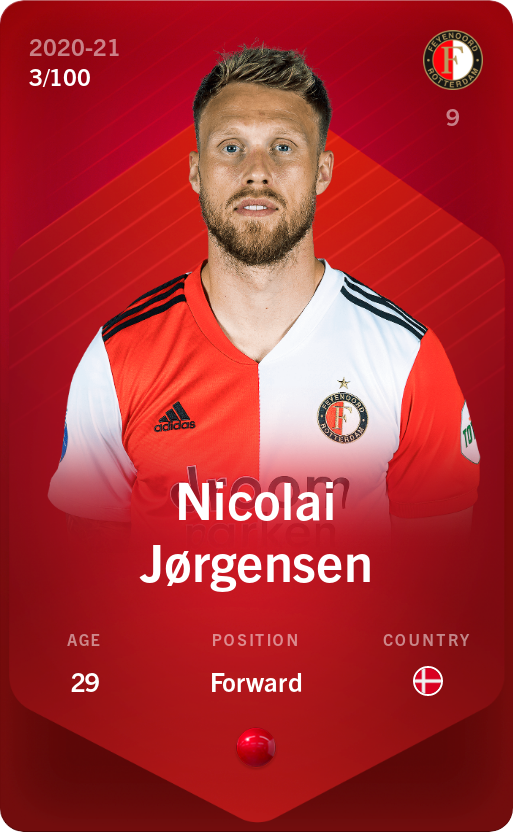 Sorare - Sorare Official - Nicolai Jørgensen 2020-21 • Rare 3/100 - NFT # 37816139610482259529148276528386629014753102152557064841744504771902004997830
