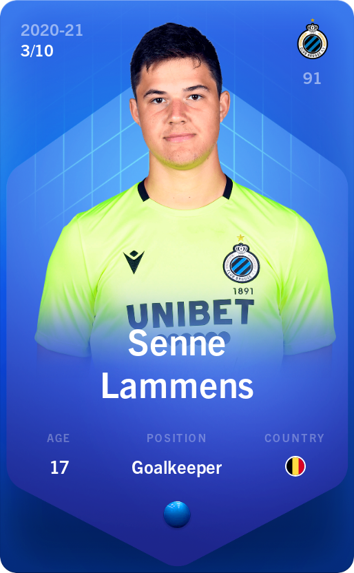 Sorare - Sorare Official - Senne Lammens 2020-21 • Super Rare 3/10 - NFT # 50353296826811323618836187274384007036222914849594474435769934595358952372848