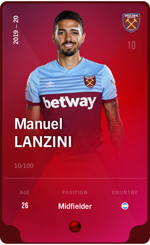 Sorare - Sorare Official - Manuel Lanzini 2019-20 • Rare 10/100 - NFT # 31575874230589456926717703840104782757663180256010971900746816391631569900632