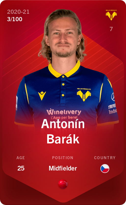 Sorare - Sorare Official - Antonín Barák 2020-21 • Rare 3/100 - NFT # 5206370107021346473174825321666136959849638339656532855226155148257355803433