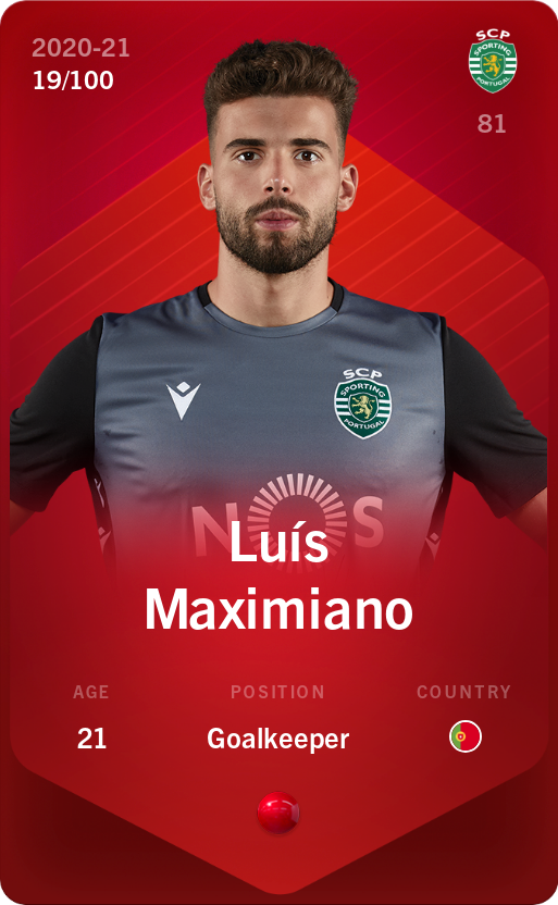 Sorare - Sorare Official - Luís Maximiano 2020-21 • Rare 19/100 - NFT # 24121327940409625142469310054575646921071174142715187967346217026071293243116