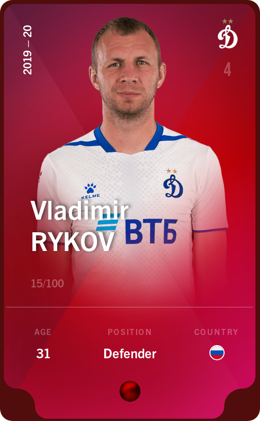 Sorare - Sorare Official - Vladimir Rykov 2019-20 • Rare 15/100 - NFT # 58791757950273346029089652626316431380910048958309656363959128801735607231130