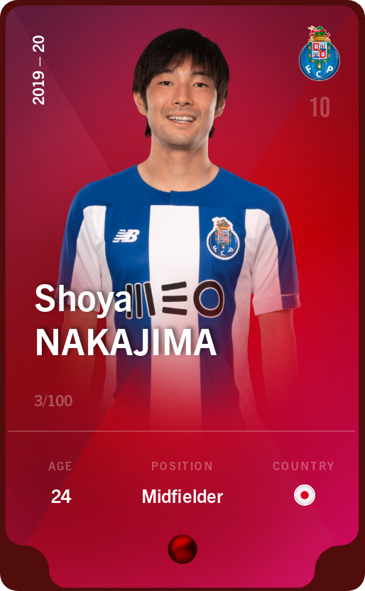 Sorare - Sorare Official - Shoya Nakajima 2019-20 • Rare 3/100 - NFT # 89597488778389931411513262142592541098591234247939645042193160163221720814014