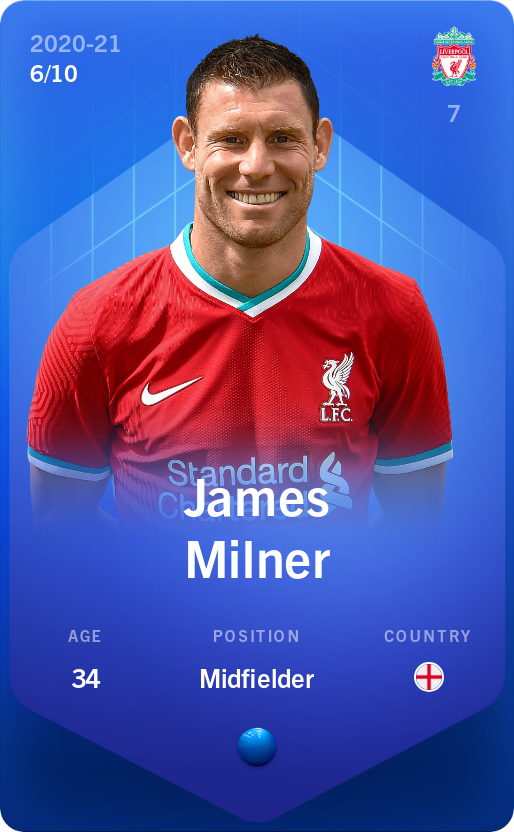 Sorare - Sorare Official - James Milner 2020-21 • Super Rare 6/10 - NFT # 28493890435944203524214761687056742747551067878019617313854542830032583358104