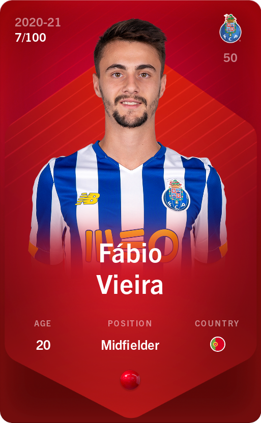 Sorare - Sorare Official - Fábio Vieira 2020-21 • Rare 7/100 - NFT # 25123644664920166885609654167715763916070397185115026044548994293486018547380
