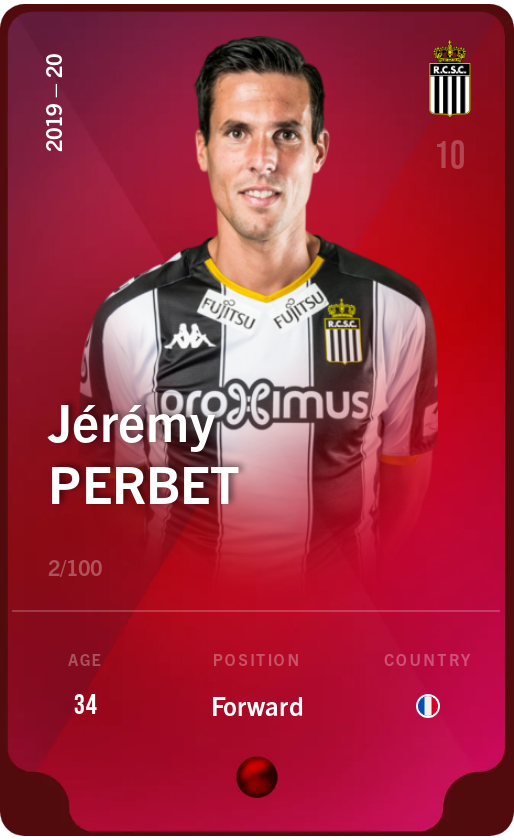 Sorare - Sorare Official - Jérémy Perbet 2019-20 • Rare 2/100 - NFT # 60210320019675600631831363808033278828786531302042049613729604733607776690267