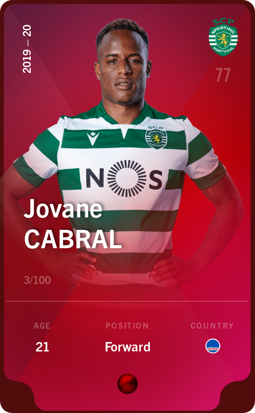 Sorare - Sorare Official - Jovane Cabral 2019-20 • Rare 3/100 - NFT # 86674089053683602767799621664162412331556052934395221525582709779136435360091