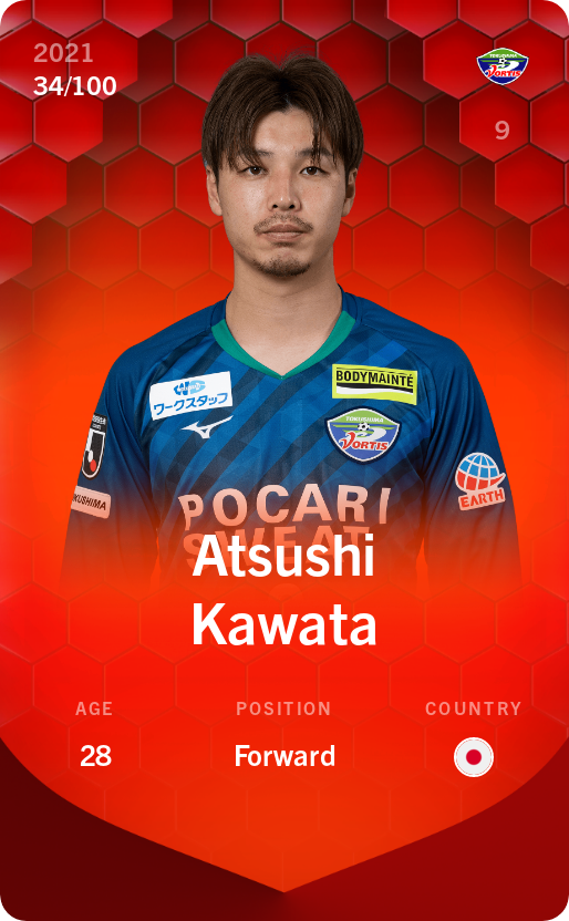 Sorare - Sorare Official - Atsushi Kawata 2021-22 • Rare 34/100 - NFT # 99411520378286806980215523233831405261401885917922759551761272556432301425428