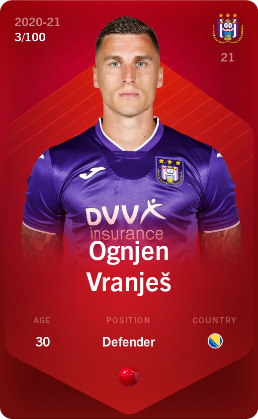 Sorare - Sorare Official - Ognjen Vranješ 2020-21 • Rare 3/100 - NFT # 113528927334348427352097613535836228701607319707840040719258820822381333960780