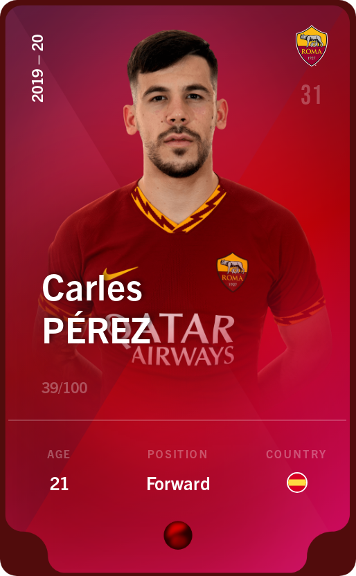 Sorare - Sorare Official - Carles Pérez 2019-20 • Rare 39/100 - NFT # 80214325983228734069319967283409206524700990876767952327002348458728575777656