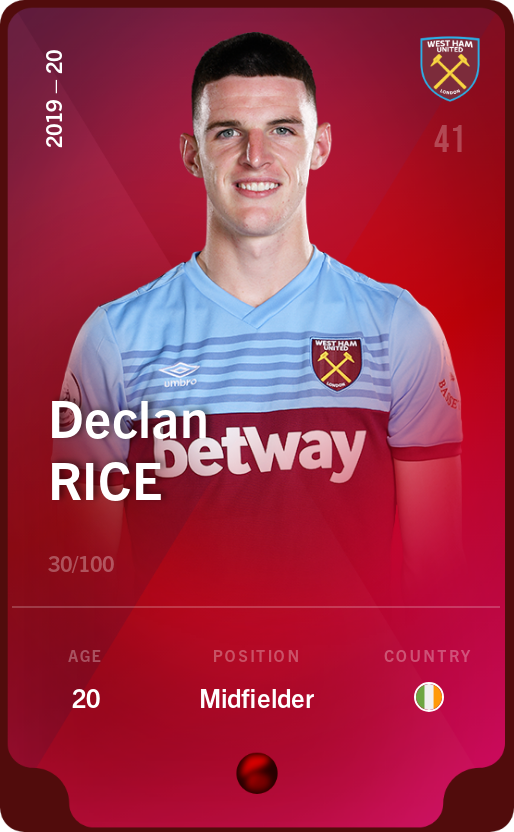 Sorare - Sorare Official - Declan Rice 2019-20 • Rare 30/100 - NFT # 87009702791988297140144418404743220464299379832367048799986054617489741423597