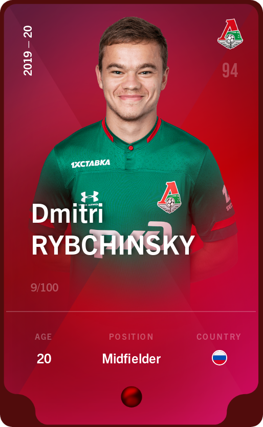 Sorare - Sorare Official - Dmitri Rybchinsky 2019-20 • Rare 9/100 - NFT # 54209289180069183988924995376234172817770133036979757841031523504387255360739