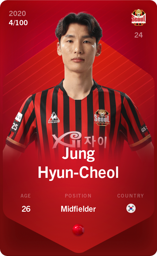 Sorare - Sorare Official - Jung Hyun-Cheol 2020-21 • Rare 4/100 - NFT # 95523342688527401484314019330074749801410300018848925514928170474209299491929