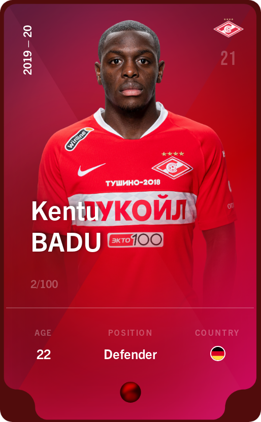 Sorare - Sorare Official - Kentu Badu 2019-20 • Rare 2/100 - NFT # 61428805709429247919286070192321450473111330365466147214994777339021000193491