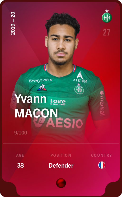 Sorare - Sorare Official - Yvann Macon 2019-20 • Rare 9/100 - NFT # 32584104675098042038914946124431246314379848352354104321192820998502050970294