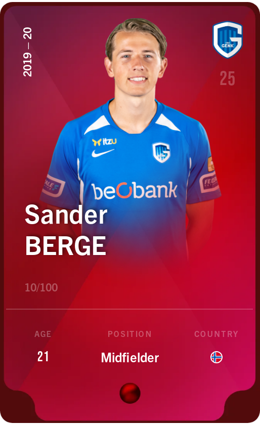 Sorare - Sorare Official - Sander Berge 2019-20 • Rare 10/100 - NFT # 44528788762673928820849230565614739850902414721495570767709992480074396384445
